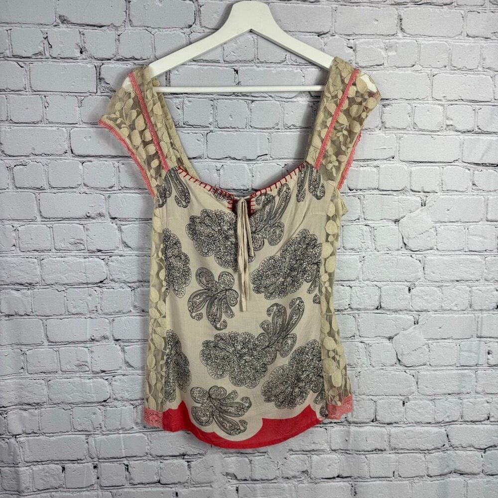 Andree Lace Embroidered Cottage Core Boho Tank Small B